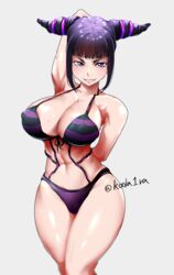 big_breasts bikini black_hair female female_only juri_han koda1ra long_hair nipples nipples_visible_through_clothing solo solo_female solo_focus street_fighter swimsuit twintails