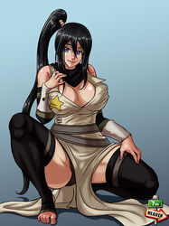 7th-heaven big_breasts black_hair legs long_hair nakatsukasa_tsubaki ponytail soul_eater squatting tagme