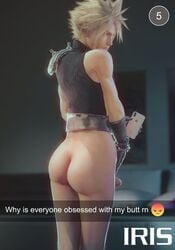 1boy 3d 3d_(artwork) ass cloud_strife emoji final_fantasy final_fantasy_vii gay irispoplar male male_only penis smartphone snapchat solo tagme trap yaoi