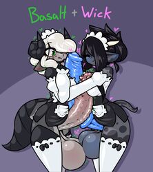 2futas animal_humanoid balls balls_touching basalt_(kersplampy) basalt_(limebreaker) dickgirl dragon erection fat_cock frottage furry futa_on_futa futa_only futanari huge_cock limebreaker maid original penis testicles white_hair wick_(limebreaker)