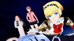 1boy 2girls 3d aegis_(persona) aigis_(persona) android animated atlus blonde_hair blue_eyes brown_eyes brown_hair covering_mouth eye_contact faceless_character faceless_male hair handjob human_on_robot long_penis makoto_yuki male_pov music persona persona_3 persona_4 pink_clothing pov sega short_hair shorter_than_30_seconds shorter_than_one_minute shorter_than_two_minutes sound unblinking_eyes valperopero video yukari_takeba