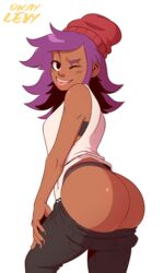 1girls ass big_ass big_butt black_nails butt cartoon_network dark-skinned_female dark_skin dat_ass enid fat_ass female female_focus female_only large_ass long_hair looking_at_viewer nail_polish ok_k.o.!_let's_be_heroes okaylevy presenting_hindquarters purple_hair thick_thighs white_background wink winking