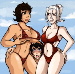 beach big_breasts bikini breasts dejabru female female_only guido_mista jojo's_bizarre_adventure narancia_ghirga pannacotta_fugo rule_63 swimsuit vantajaq vento_aureo