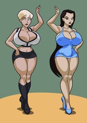 2girls art-2u batman_(series) batman_beyond big_breasts breasts chelsea_cunningham cleavage dana_tan dc dc_comics dcau female female_only huge_breasts hyper_breasts multiple_girls