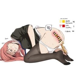 1girls censored female female_focus female_masturbation female_only girls'_frontline huqu korean_commentary korean_text masturbation ntw-20_(girls_frontline) object_insertion panties panty_pull pantyhose pink_eyes pink_hair pussy_juice solo solo_female solo_focus underwear uterus x-ray