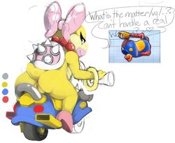 1girls anthro anus ass big_anus big_ass big_breasts big_butt big_lips big_thighs bike bow bracelet breasts chubby chubby_female fat_ass fat_butt female female_focus female_only huge_ass huge_butt huge_lips koopaling looking_back mario_(series) mario_kart nintendo pink_bow pussy shell tail text thick_thighs vagina wendy_o._koopa white_background