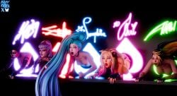 3d 5girls ahe_gao ahri akali black_hair blender blonde_hair blue_hair evelynn female glory_wall jewelry k/da_ahri k/da_akali k/da_all_out_kai'sa k/da_evelynn k/da_series missyastrea nipple_piercing self_upload seraphine_(league_of_legends) tongue_out