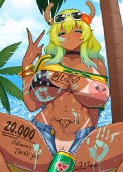 1girls 2d 2d_(artwork) absurdres alternative_skin_color big_breasts big_thighs bitch blue_hair body_writing boobs_bigger_than_head booty_shorts brazil brazilian brazilian_female brazilian_flag brazilian_flag_print breasts breasts_bigger_than_head child_bearing_hips convenient_censoring curvy curvy_body curvy_female curvy_figure dark-skinned_female dark_skin denim_bottomwear denim_clothing denim_shorts dragon_girl english_commentary english_text f.b.w female female_focus female_only flower_in_hair follower_celebration glasses_on_head gradient_hair green_hair guarana_antarctica hand_mark heterochromia highres hips horns huge_boobs huge_breasts ink kiss_mark kiss_mark_on_breast kobayashi-san_chi_no_maidragon large_boobs large_breasts large_thighs large_tits legs_apart legs_spread lucoa lucoa_(maidragon) miss_kobayashi's_dragon_maid nipple_bulge nipple_outline nipple_piercing nipples no_panties one_breast_out one_breast_out_of_clothes paint paint_on_body paint_on_breasts paint_on_face painted_fingernails painted_nails pierced_nipples piercing pubic_tattoo pussy pussy_peek short_shorts shorts slap_mark slut_tattoo solo solo_female solo_focus spread_legs spreading sweat sweatdrop sweating sweaty sweaty_body tan_body tan_skin tanline tanned tanned_female tanned_skin tatto tattoo_on_belly thank_you thick_thighs thighs tits_bigger_than_head tummys unbuttoned unbuttoned_shorts voluptuous voluptuous_female wide_hipped_female wide_hips womb_tattoo