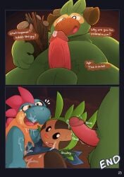 absurd_res anthro balls bodily_fluids chespin comic comic_panel croconaw cum cum_on_body cum_on_face generation_2_pokemon generation_6_pokemon generation_8_pokemon genital_fluids genitals gralicbutter grookey group hi_res humanoid_genitalia humanoid_penis lying male male/male nintendo on_back on_front penis penis_towards_viewer pokemon pokemon_(species) precum sweat throbbing throbbing_penis trio