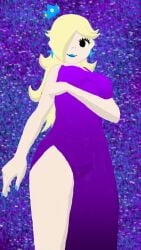 1girls bangs_over_one_eye blonde_hair cameltoe clothing crown dress ear_piercing exposed_thigh female female_only human human_only light-skinned_female light_skin looking_at_viewer mario_(series) mature mature_female nintendo nipples_visible_through_clothing original princess princess_rosalina rosalina royalty space super_mario_bros. super_mario_galaxy thighs tight_clothing tight_dress