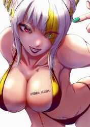 1girls adult adult_female alternate_hair_color bare_armpits bare_arms bare_belly bare_chest bare_hands bare_hips bare_midriff bare_navel bare_shoulders bare_skin bare_thighs belly belly_button bent_forward bent_over big_breasts bikini bikini_bottom bikini_only bikini_top blue_eyes blue_eyes_female breasts busty busty_female busty_girl capcom cleavage collarbone curvaceous curvaceous_body curvaceous_female curvaceous_figure curvaceous_hips curvy curvy_body curvy_female curvy_figure curvy_hips diagonal_bangs digital digital_art digital_drawing digital_drawing_(artwork) digital_media digital_media_(artwork) exposed_armpits exposed_arms exposed_belly exposed_chest exposed_hips exposed_midriff exposed_navel exposed_shoulders exposed_skin exposed_thighs eyebrows_visible_through_hair female female_focus female_only fingernails fingers gold_bikini gold_bikini_bottom gold_bikini_top gold_string_bikini gold_swimsuit gold_swimwear green_fingernails green_nail_polish green_nails groin hair_over_one_eye halterneck hanging_breasts head_tilt heterochromia high_resolution highres hourglass_figure juri_han large_boobs large_breasts lean_figure leaning leaning_forward lips looking_at_viewer mature mature_female midriff multicolored_hair nail_polish nails narrow_waist navel parted_lips pink_eyes pink_eyes_female plump_breasts sdbh_satopu short_hair shoulders sidelocks simple_background slender_body slender_waist slim_waist smile smiley_face smiling smiling_at_viewer solo standing street_fighter string_bikini swimsuit swimwear thick_thighs thighs tilted_head upper_body white_background white_hair white_hair_female wide_hips yellow_hair yellow_hair_female