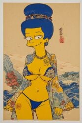 ai_generated big_nipples bikini blue_hair breasts camel_toe cameltoe cartoon huge_breasts marge_simpson simpsons