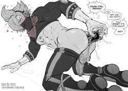 abs anal anal_insertion anal_masturbation blush blushing blushing_male cock costume english english_text erect_penis erection gay insertion male male_only male_penetrated masked masked_male masturbation mostly_clothed mostly_clothed_male muscles muscular muscular_male object_in_ass object_insertion one_piece penetration penis precum precum_drip sanji sanji_(one_piece) solo solo_focus solo_male soynutts speech_bubble suit vinsmoke_sanji yaoi