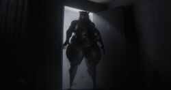 3d_(artwork) absurd_res anthro areola ass big_breasts big_butt black_body bone breasts digital_media_(artwork) female genitals hair hi_res looking_at_viewer louart_(modeler) mal0 mal0_(species) mammal_monster nipples nude parllyx presenting scary scp-1471-a scp-1471-a_(louart) scp_foundation skull skull_head solo tail thick_thighs white_eyes