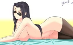 ass black_hair breasts female female_only kuroko_smith long_hair looking_over_eyewear looking_over_glasses looking_over_sunglasses lying lying_on_stomach monster_musume_no_iru_nichijou seductive smile solo sunglasses tagme thighhighs tinted_eyewear