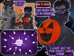 absurd_res anthro avian balls beak belly big_belly bird bisexual blush bodily_fluids bodypaint bovid bovine cum digital_media_(artwork) duo egalia english_text european_mythology female fur genital_fluids genitals greek_mythology grey_body grin hair halfpricesouls halloween hi_res holidays hooves humanoid impregnation male male/male male_impregnation male_penetrating mammal minotaur mythology nipples nude owl penetration penis pregnant pregnant_anthro pregnant_male pumpkin_belly sex simple_background smile sperm_cell steel_fableheart text