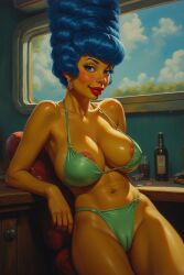 ai_generated big_nipples bikini blue_hair breasts camel_toe cameltoe cartoon huge_breasts marge_simpson simpsons