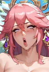 1boy 1girl 1girls adult ahe_gao ahegao_face ahoge ai_generated animal_ears asian asian_female bare_shoulders blush blushing_female blushing_profusely breasts collarbone completely_naked completely_nude crying defeated drool drooling eyelashes female forest fox_ears genshin_impact hair_between_eyes heavy_breathing japanese_female jewelry kladen kladenart light-skinned_female light_skin lipstick long_hair looking_away looking_up makeup moaning mommy naked naked_female naughty_face nipples no_bra no_clothing nude nude_female ohogao open_mouth orgasm orgasm_face pale-skinned_female pale_skin parted_lips pink_hair presenting puffy_lips purple_eyes raped rolling_eyes runny_makeup saliva saliva_trail scared screaming screaming_in_pleasure seductive shiny_skin solo solo_female solo_focus stable_diffusion tearing_up tears tongue trembling upper_body upper_teeth yae_miko