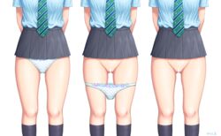 1girls censored censored_pussy female kneehighs multiple_views original panties panties_down panty_pull pussy school_uniform skirt socks solo stockings thighs tie underwear white yurashima