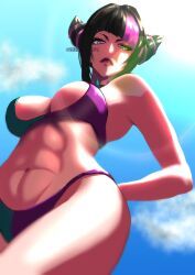 1girls abs adult adult_female arm_behind_back armpit armpit_crease armpit_peek armpits bare_armpits bare_arms bare_belly bare_chest bare_hips bare_legs bare_midriff bare_navel bare_shoulders bare_skin bare_thighs belly belly_button big_breasts bikini bikini_bottom bikini_only bikini_top black_hair black_hair_female blue_background blue_eyes blue_eyes_female blue_sky breasts busty busty_female busty_girl capcom clouds curvaceous curvaceous_body curvaceous_female curvaceous_figure curvaceous_hips curvy curvy_body curvy_female curvy_figure curvy_hips day daylight daytime diagonal_bangs digital digital_art digital_drawing digital_drawing_(artwork) digital_media digital_media_(artwork) elbows exposed_armpits exposed_arms exposed_belly exposed_chest exposed_hips exposed_legs exposed_midriff exposed_navel exposed_shoulders exposed_skin exposed_thighs female female_focus female_only groin hairless_armpits half_naked half_nude hand_behind_back heterochromia high_resolution highres hourglass_figure juri_han large_boobs large_breasts lean_figure lips looking_at_viewer looking_down looking_down_at_viewer mature mature_female midriff multicolored_hair muscular muscular_female naked naked_female naked_woman narrow_waist navel nude nude_female nudity outdoor outdoor_nudity outdoors outside plump_breasts purple_bikini purple_bikini_bottom purple_bikini_top purple_eyebrows purple_hair purple_hair_female purple_swimsuit purple_swimwear sdbh_satopu semi_nude shaved_armpits shoulders sidelocks simple_background sky slender_body slender_waist slim_waist solo standing street_fighter string_bikini swimsuit swimwear thick_thighs thighs underboob upper_body wide_hips