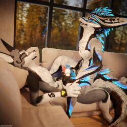 1:1 3d_(artwork) 4k absurd_res animal_genitalia animal_penis anthro anthro_on_anthro balls biped black_body black_fur blender_(artwork) blender_cycles blue_body blue_fur bodily_fluids canid canine canine_genitalia canine_penis canis claws clothing cum cum_dripping_from_penis cum_on_penis depth_of_field digital_media_(artwork) dominant dragonplayer dragonplayer_(character) duo erection feet fox frottage fur furniture genital_fluids genitals grey_body grey_fur hair hi_res hindpaw hitachi_magic_wand hybrid inside jex kenovawolf knot living_room lying male male/male mammal masturbation multicolored_body nude on_back on_sofa open_mouth orgasm paws penile penis penises_touching pink_penis reflection rexouium sex sex_toy sitting sitting_on_another sitting_on_sofa slim slim_anthro slim_male slim_sub smile sofa submissive submissive_male tail vibrator wand_vibrator white_body white_fur