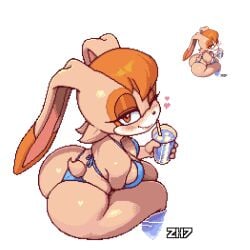 1girls animal_ears animal_tail anthro ass big_ass big_breasts bikini bikini_bottom bikini_top blue_bikini blush bottomwear breasts brown_eyes brown_hair bunny_ears bunny_girl bunny_tail close-up drink female female_only hair half-closed_eyes heart holding_drink huge_ass lagomorph mature mature_female mature_woman milf mother one_eye_closed pixel_art sega smile solo solo_female sonic_(series) sonic_the_hedgehog_(series) swimwear tail topwear transparent_background vanilla_the_rabbit wink winking zh7even