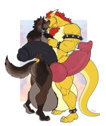 absurd_res animal_genitalia animal_penis anthro anthro_on_anthro balls bara big_balls big_knot big_penis bracelet canid canine canine_genitalia canine_penis canis countershade_tail countershade_torso countershading dilf dragon duo erection fur furry gay genitals gigantic_balls gigantic_penis glans hi_res huge_balls huge_cock humanoid_genitalia humanoid_penis hyper hyper_balls hyper_genitalia hyper_penis interspecies jewelry kamui_behemoth kissing knot male male/male mammal muscular muscular_anthro muscular_male mythological_creature mythological_scalie mythology penis scalie spiked_bracelet spikes tail vein veiny_penis wolf