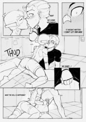 2boys alec_(cheesecrumbles) blush cheesecrumbles comic femboy gay girly isaac_(cheesecrumbles) kissing male male_only monochrome robot speech_bubble text trap yaoi