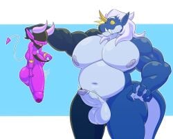 1_horn 2026 2_horns 3_toes 4_fingers 5:4 5_fingers anthro asian_mythology balls bangle belly biceps big_balls big_fangs big_muscles big_pecs big_penis big_tail black_bottomwear black_clothing black_headkerchief black_kerchief black_loincloth black_neckerchief black_underwear blue_background blue_balls blue_body blue_penis blue_skin boone_(misterimp) bottomwear bottomwear_aside bracelet cetacean cheese_cake claws clothing clothing_aside clothing_pull dangling demon digital_media_(artwork) directed_motion_outline dolphin duo ear_piercing ear_ring east_asian_mythology emanata erection fangs feet finger_claws fingers flash_emanata flesh_fang foreskin front_view genitals gold_(metal) gold_jewelry hair hammerspace_penis headgear headkerchief headwear hi_res hidden_eyes horn huge_balls huge_cock huge_pecs humanoid humanoid_genitalia humanoid_penis humanoid_pointy_ears hybrid hyper hyper_balls hyper_genitalia hyper_penis imp japanese_mythology jewelry kerchief larger_male lifting_another loincloth loincloth_aside long_tail looking_at_another looking_at_genitalia looking_at_penis male male/male mammal marine mootion_outline mostly_nude musclegut muscular mythology neckerchief neckwear nipples nude oceanic_dolphin oni oni_horn orca partially_retracted_foreskin pecs penis penis_size_difference piercing pointy_ears purple_balls purple_body purple_horn purple_nipples purple_penis purple_skin retracted_foreskin ring_piercing sharp_teeth shocked simple_background size_difference smaller_male smile sophymn_(character) spade_tail standing surprised tail teeth thin_tail toe_claws toes tongue tongue_out toothed_whale tremble_spikes tusks underwear underwear_aside underwear_pull wavy_horn white_eyes white_hair wide_eyed yellow_horn yellow_sclera yokai