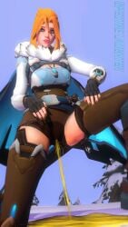 3d breasts breasts_out female freja_(overwatch) garry's_mod omorashi overwatch peeing peeing_self pussy red_hair snow spread_pussy urination vagina