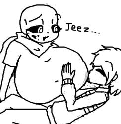 breast_sucking_through_clothes fan_character female frisk huge_breasts ink_sans_(fan_character) lactating lactation milk milking rule_63 sans skeleton the_absolute thiccberry undertale undertale_fanfiction video_game video_games