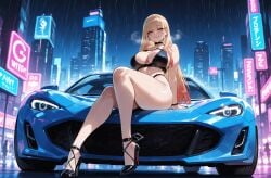 1girls ai_generated alternate_costume arm_support bangs barbell_piercing bare_legs bare_shoulders bead_bracelet beads bikini black_bikini black_choker black_footwear blonde_hair blush bracelet breasts breath building car choker city cityscape cleavage clothing colored_tips criss-cross_halter curvaceous curvaceous_female curvaceous_figure curvy curvy_figure ear_piercing earrings female female_focus footwear from_below gradient_hair ground_vehicle halterneck high_heels highleg highleg_bikini industrial_piercing inviting inviting_to_sex jewelry kitagawa_marin large_breasts legs long_hair looking_at_viewer makeup miyuai model motor_vehicle multi-strapped_bikini_bottom multicolored_hair nail_polish navel neon_lights night night_sky o-ring o-ring_bikini on_vehicle outdoors piercing pink_nails presenting presenting_ass presenting_breasts presenting_hindquarters presenting_self rain red_eyes red_hair seductive seductive_look seductive_smile shoes sign sitting skindentation sky skyscraper smile solo sono_bisque_doll_wa_koi_wo_suru sports_car strappy_heels string_bikini swimsuit thick_thighs thighs vehicle voluptuous voluptuous_female wet wet_hair