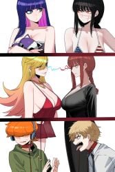 2boys 4girls bare_arms bare_shoulders big_breasts blonde_hair briefers_rock chainsaw_man color denji_(chainsaw_man) female hi_res large_breasts light-skinned_female light_skin long_hair makima_(chainsaw_man) male male/female mitaka_asa orange_hair panty_&_stocking_with_garterbelt panty_(psg) panty_anarchy ratatatat74 red_hair scar stocking_(psg) stocking_anarchy tagme yoru_(chainsaw_man)