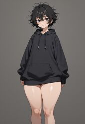 ai_generated black_hair emo femboy hoodie looking_at_viewer male messy_hair tagme thick_thighs wide_hips