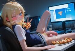 1futa 1girls 2025 :3 after_cumshot ai_generated balls beautiful_eyes big_penis blonde_eyebrows blonde_hair blonde_pubic_hair blue_eyes blush bottle cables caught caught_in_the_act caught_masturbating chair cum cum_on_face cum_on_food cum_on_legs cum_on_pizza cum_pizza cute_futa desk devaster dickgirl drink eating eating_cum eating_pizza embarrassed female flaccid flaccid_penis food from_behind futanari futanari_masturbation futanari_only gaming_chair highres indoors intersex long_eyelashes long_hair looking_at_viewer looking_back lying masturbation medium_balls messy_hair monitor pc peace_sign pizza pubic_hair realistic_background room school_uniform schoolgirl schoolgirl_uniform short_sleeves sitting skirt small_breasts smile socks solo solo_futa steam sweat teenage_futa testicles uncensored veiny_penis vest wink