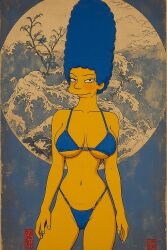 ai_generated big_nipples bikini blue_hair breasts camel_toe cameltoe cartoon huge_breasts marge_simpson simpsons