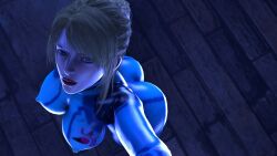 1girlsbodysuit 3d_(artwork) bangs big_ass big_breasts big_legs blonde_female blonde_hair blue_bodysuit branimation breasts female female_focus female_only from_below hand_on_hip looking_down_at_viewer metroid model nintendo nipple_bulge nipples ponytail samus_aran sfm small_waist solo_female standing super_smash_bros. thick_ass thick_thighs warehouse zero_suit zero_suit_samus