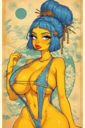 ai_generated big_nipples bikini blue_hair breasts camel_toe cameltoe cartoon huge_breasts marge_simpson simpsons