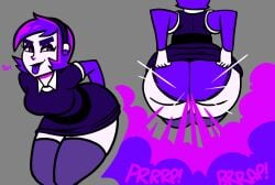 1girls alternate_version_available big_ass fart fart_cloud fart_fetish farting female lolotron panties pulling_up_shirt purple_eyes purple_hair saffron_(lolotron6) thick_ass tongue_out unusual_fart upskirt