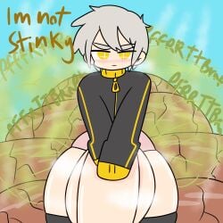 big_thighs blush fart fart_cloud fart_fetish gakkie gakkiegakks hyper hyper_penis hyper_scat one_male scat shit shy text