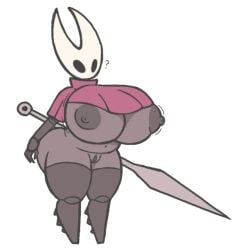 aplovestudio breasts chubby female hollow_knight hornet_(hollow_knight) huge_ass huge_breasts huge_nipples insect_girl nipple_slip partially_clothed silksong solo_female thick_thighs