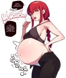 1girls 2024 2d 2d_(artwork) absurd_res absurd_resolution absurdres asking_for_more bangs bare_belly bedroom_eyes belly belly_focus big_belly black_bra black_pants bloated bloated_belly bloated_stomach bra bra_strap_slip braided_hair braided_ponytail breasts bulging_belly burp burping chainsaw_man color colored digital_media_(artwork) disproportional elpacha2 english_text eyebrows_visible_through_hair fat female female_only gluttony hair_behind_ear half-closed_eyes hand_on_hip hi_res hiccuping high_resolution highres ineffective_clothing light-skinned_female light_skin lingerie long_hair long_ponytail looking_down makima_(chainsaw_man) medium_breasts navel onomatopoeia open_mouth orange_eyes orange_eyes_female panties pants panty_peek ponytail red-haired_female red_hair ringed_eyes round_belly shaded sideboob sidelocks solo speech_bubble standing stomach_noises stuffed stuffed_belly talking talking_to_viewer text tied_hair unbuttoned_pants wanting_more white_background white_panties