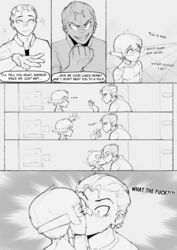 2boys alec_(cheesecrumbles) cheesecrumbles comic femboy gay girly isaac_(cheesecrumbles) kissing male male_only monochrome speech_bubble text trap yaoi