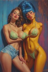ai_generated big_nipples bikini blue_hair breasts camel_toe cameltoe cartoon huge_breasts marge_simpson simpsons