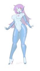 1girls 2025 artist_name artist_signature blush breasts choker doll_joints female female_focus female_only fullmontis functionally_nude functionally_nude_female happy high_heels large_areolae large_breasts nipples no_sex original original_character purple_hair pussy robot robot_girl robot_humanoid segmented_body solo solo_female solo_focus white_background yellow_eyes