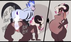 4_arms anthro balls bodily_fluids bovid caprine cum cum_in_vagina cum_inside duo female female_penetrated genital_fluids genitals green_eyes humanoid_genitalia humanoid_penis kobold male male/female male_penetrating male_penetrating_female mammal multi_arm multi_limb onomatopoeia penetration penis pregnant purple_eyes pussy scalie sex sheep sound_effects text trufzn vaginal_penetration yellow_eyes