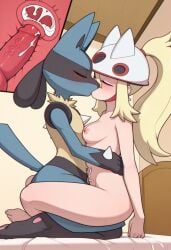 ai_generated anguirus12345 animal_genitalia animal_penis anthro anthro_penetrating anthro_penetrating_female anthro_penetrating_human balls blonde_hair blush breasts canine_genitalia canine_penis closed_eyes cum cum_in_pussy cum_in_uterus cum_inside duo female female_penetrated from_behind_position generation_4_pokemon genitals gym_leader hair hi_res human human_on_anthro human_penetrated internal interspecies kissing knot korrina_(pokemon) lotus_position lucario male male/female male_penetrating male_penetrating_female mammal nintendo open_mouth penetration penile penile_penetration penis penis_in_pussy pokemon pokemon_(species) pokephilia pussy sex small_breasts vaginal_penetration