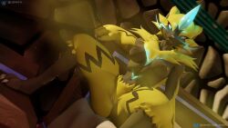 absurd_res animal_humanoid anthro ass athletic athletic_female big_butt blue_eyes erect_nipples felid felid_humanoid feline female fur generation_7_pokemon glowing glowing_markings hi_res humanoid legendary_pokemon looking_at_viewer mammal mammal_humanoid markings nintendo nipples nude nude_anthro nude_female pokemon pokemon_(species) samtrix slim small_waist solo tail thick_thighs yellow_body yellow_fur zeraora