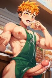 abs ai_generated bakery biceps breasts cake camp_buddy compression_shirt dick enormous_breasts gay gym gym_uniform hiro_akiba huge_cock male muscular muscular_male oriven pants pecs pectorals penis sex underwear