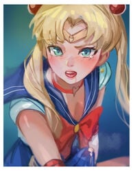 1boy absurdres bishoujo_senshi_sailor_moon blonde_hair blue_eyes blue_skirt blush clothing crossdressing cum earrings erection erection_under_clothes femboy feminine_male flat_chest genderswap_(ftm) girly highres jewelry light_skin long_hair male male_focus male_only meme open_eyes open_mouth petite pleasure_face pleated_skirt precum rule_63 sailor_moon sailor_moon_redraw_challenge sailor_senshi_uniform skirt solo steam steamed_egg tongue trap usagi_tsukino